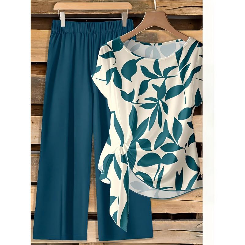 Rivana - Ensemble femme imprimé avec haut noué et pantalon large