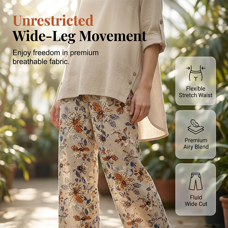 Lorenae - Ensemble femme coton-lin avec tunique et pantalon fleuri