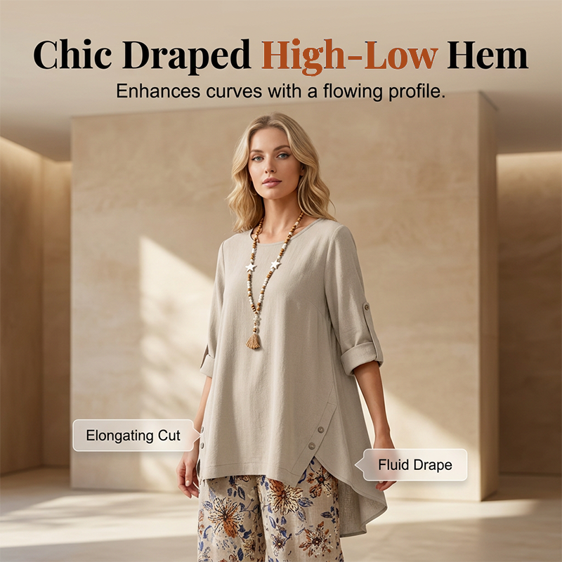 Lorenae - Ensemble femme coton-lin avec tunique et pantalon fleuri