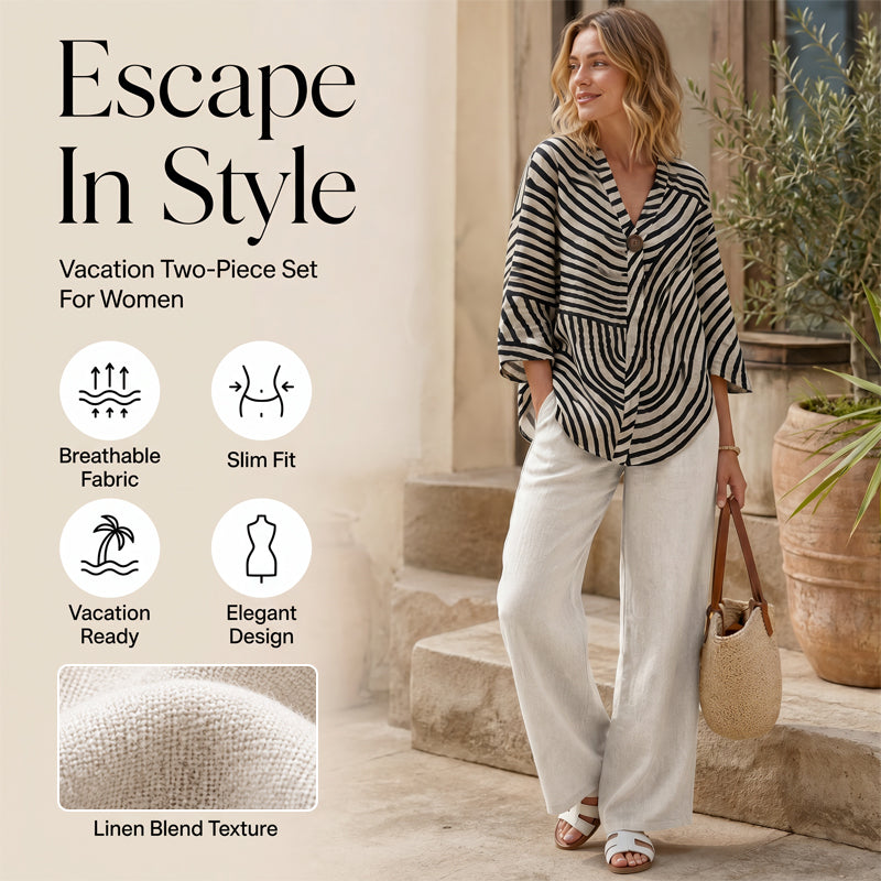 Talisse - Ensemble femme rayé deux pièces avec pantalon large