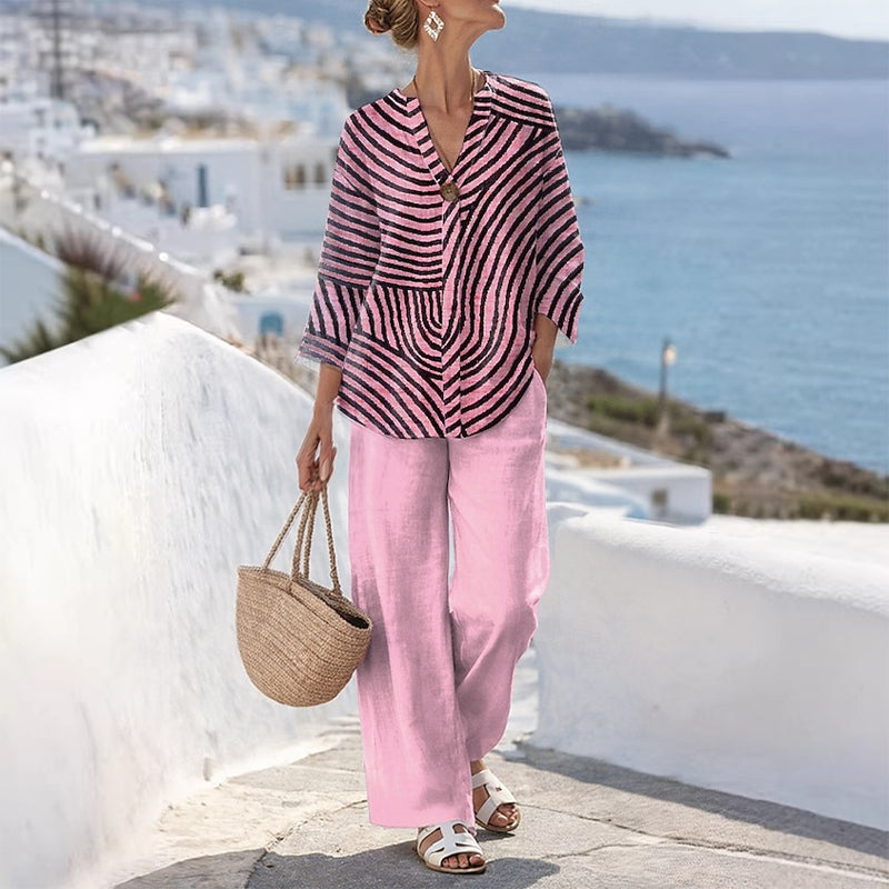 Talisse - Ensemble femme rayé deux pièces avec pantalon large