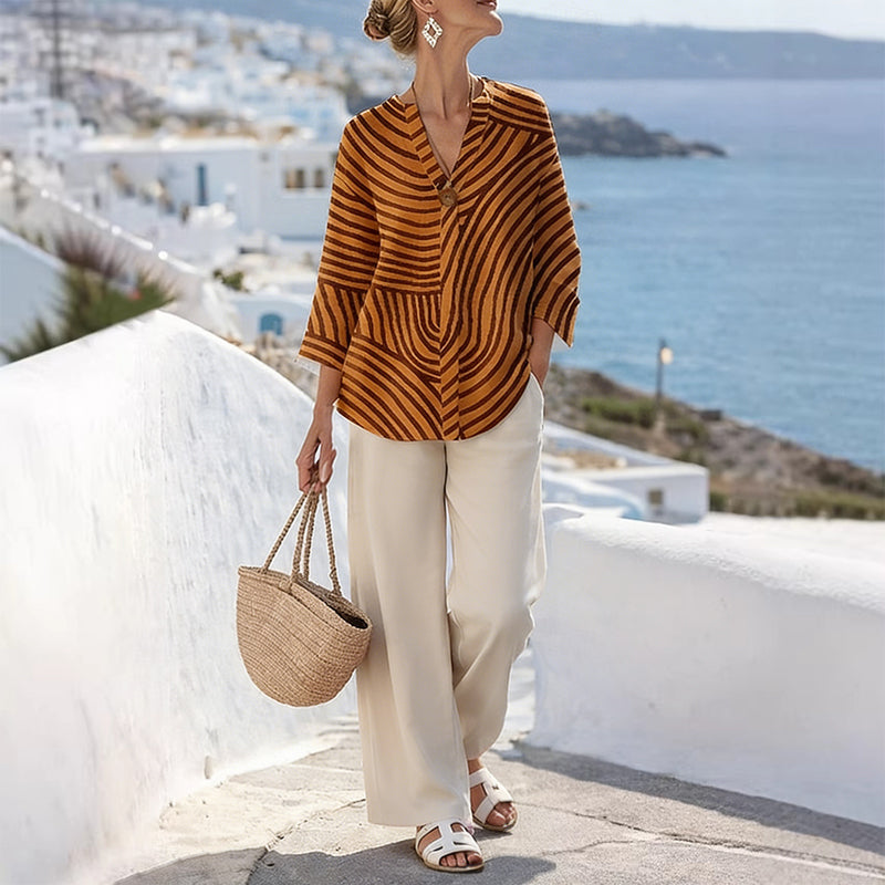 Talisse - Ensemble femme rayé deux pièces avec pantalon large