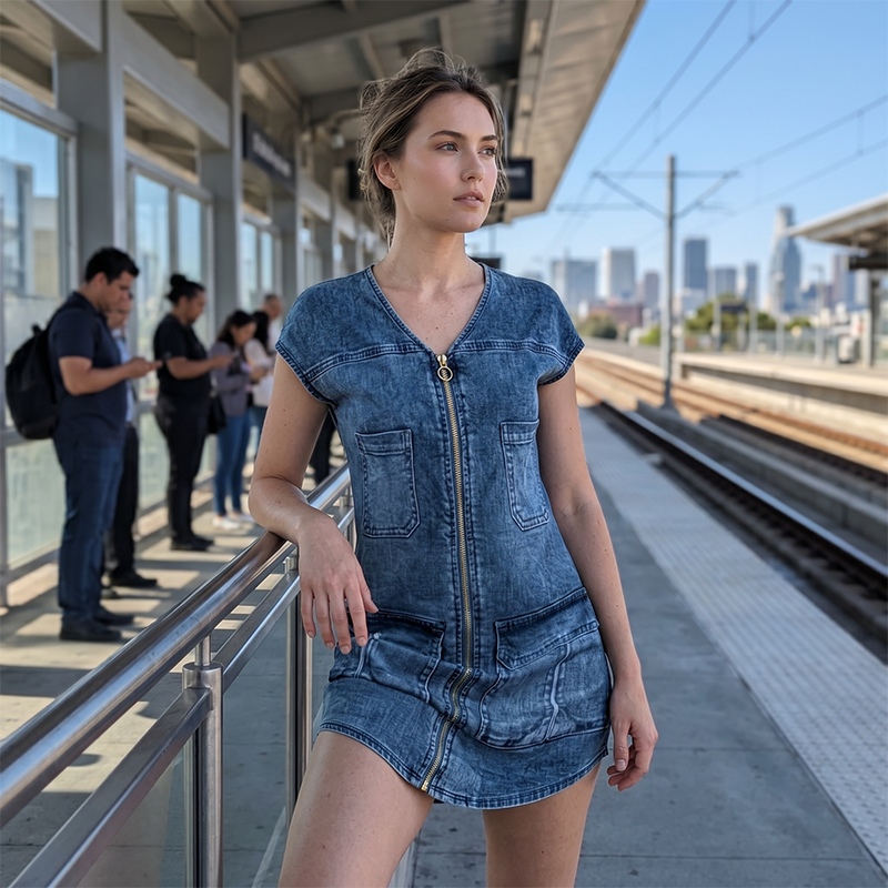 Amorine - Robe femme décontractée zippée avec poches