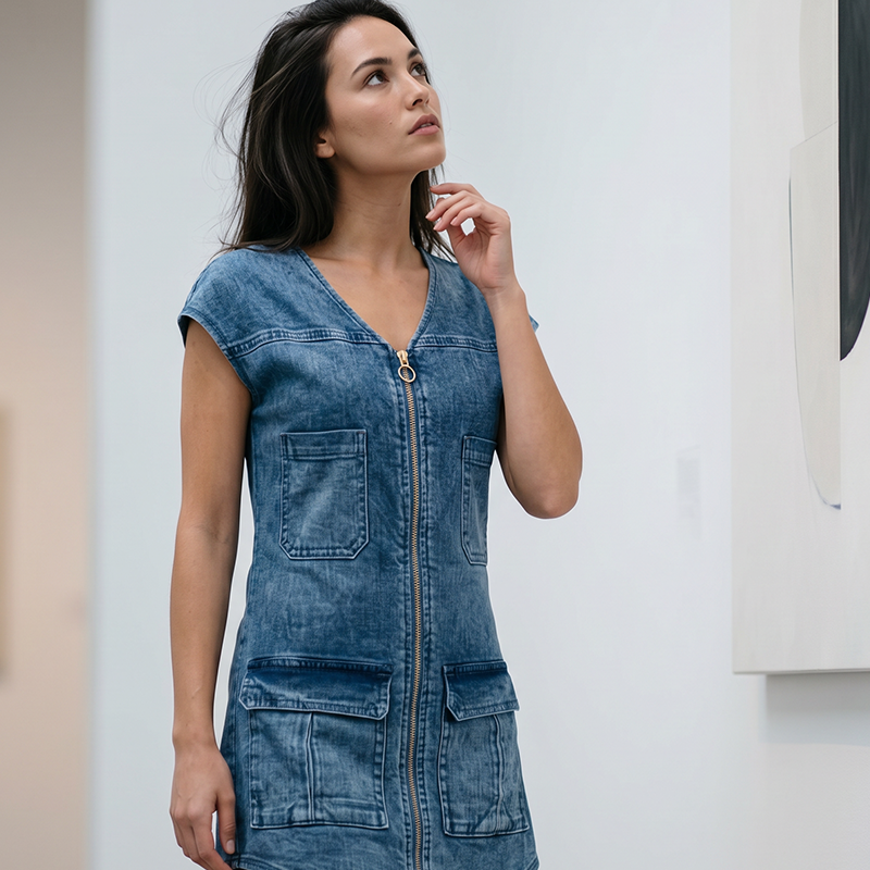 Amorine - Robe femme décontractée zippée avec poches