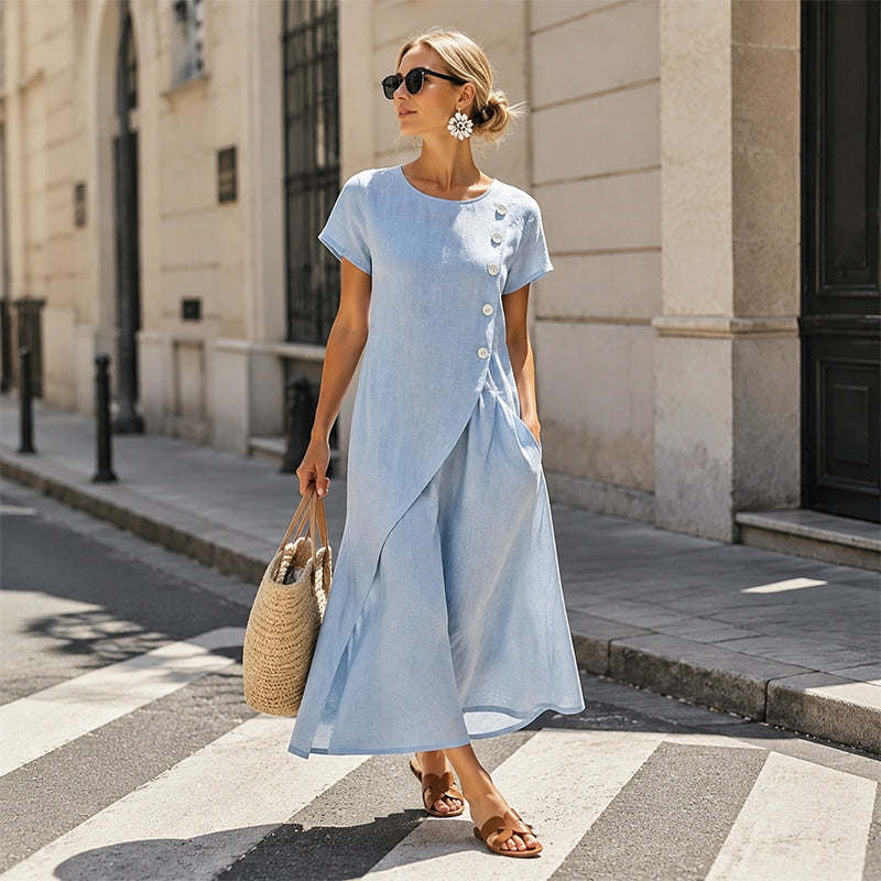 Nalisse - Robe midi femme avec boutons asymétriques et poches