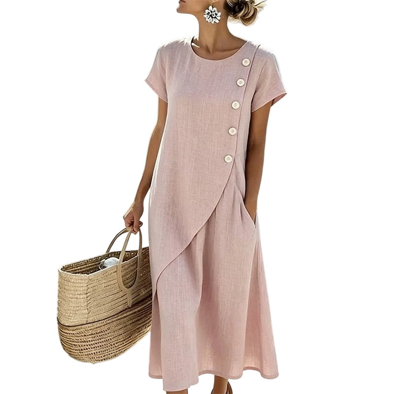 Nalisse - Robe midi femme avec boutons asymétriques et poches