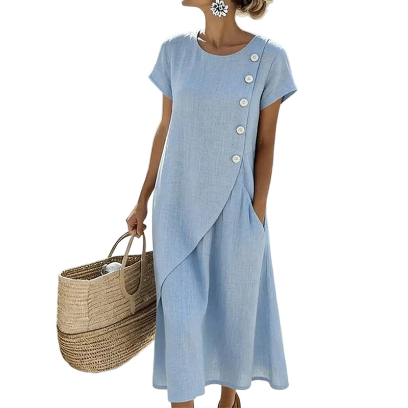 Nalisse - Robe midi femme avec boutons asymétriques et poches