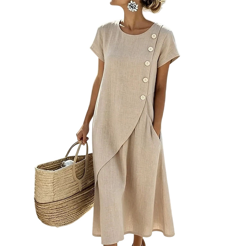 Nalisse - Robe midi femme avec boutons asymétriques et poches