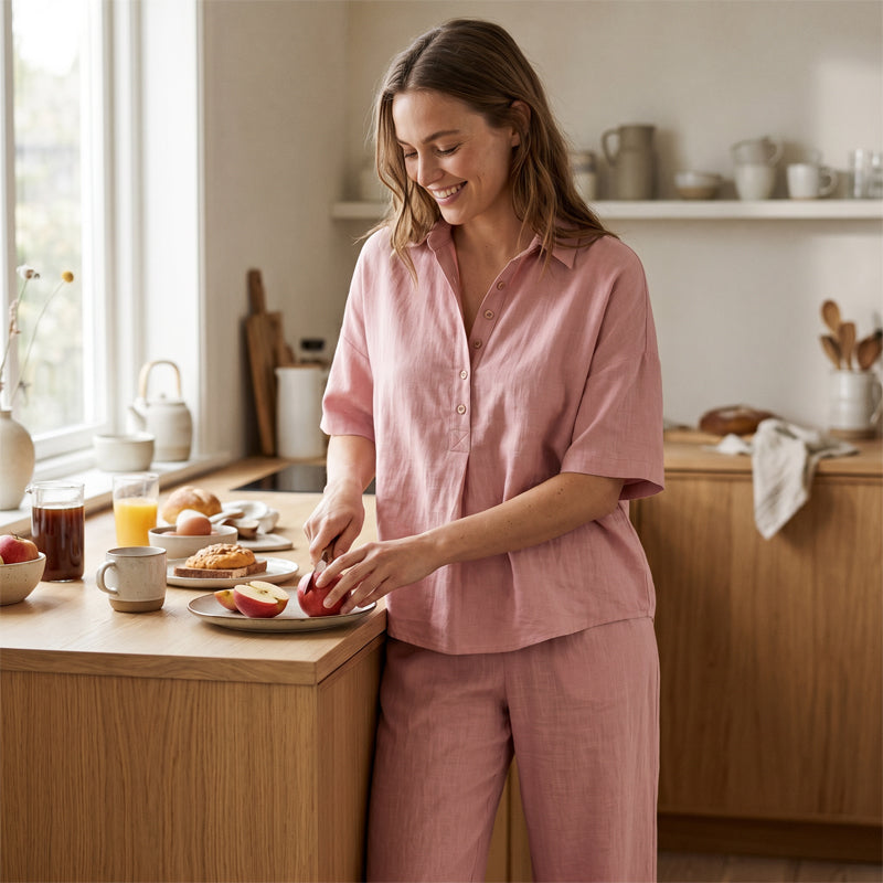 Varelle - Ensemble femme fluide avec blouse boutonnée et pantalon large