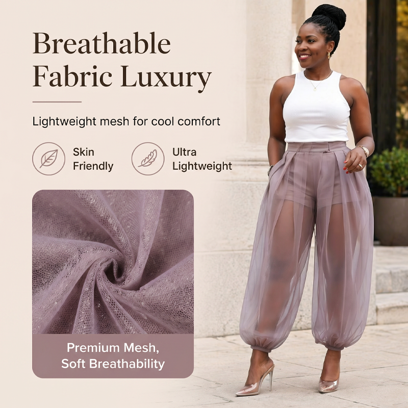 Perelle - Pantalon femme transparent en mesh avec short intégré