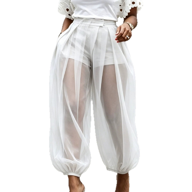 Perelle - Pantalon femme transparent en mesh avec short intégré