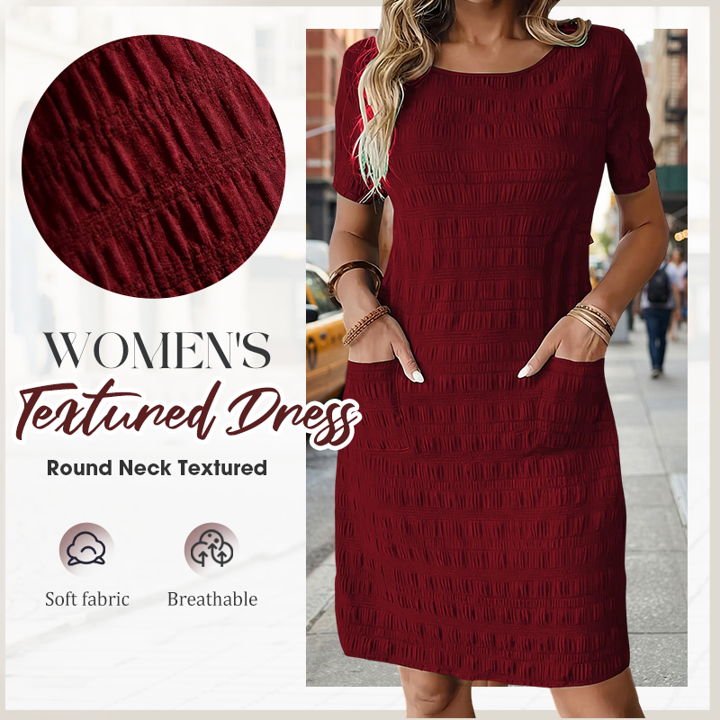 Darisse - Robe femme texturée à col rond avec poches