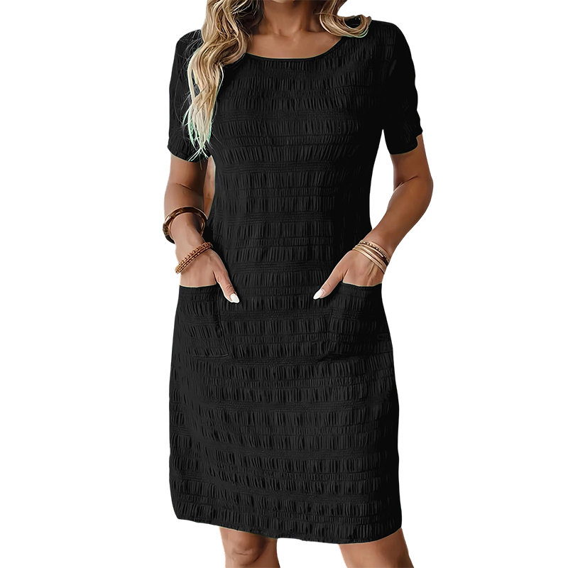 Darisse - Robe femme texturée à col rond avec poches