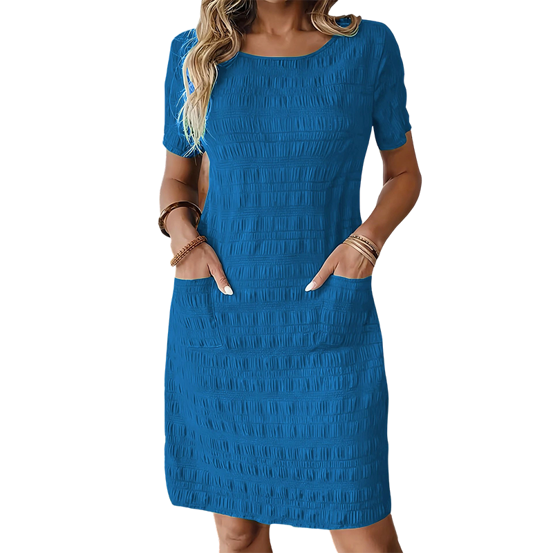 Darisse - Robe femme texturée à col rond avec poches