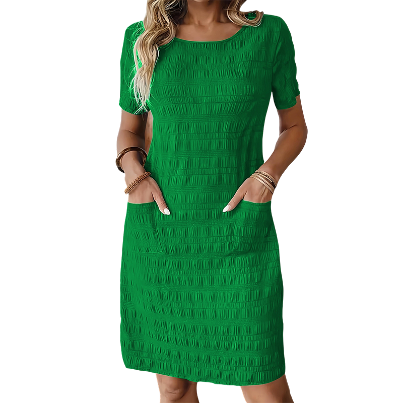 Darisse - Robe femme texturée à col rond avec poches