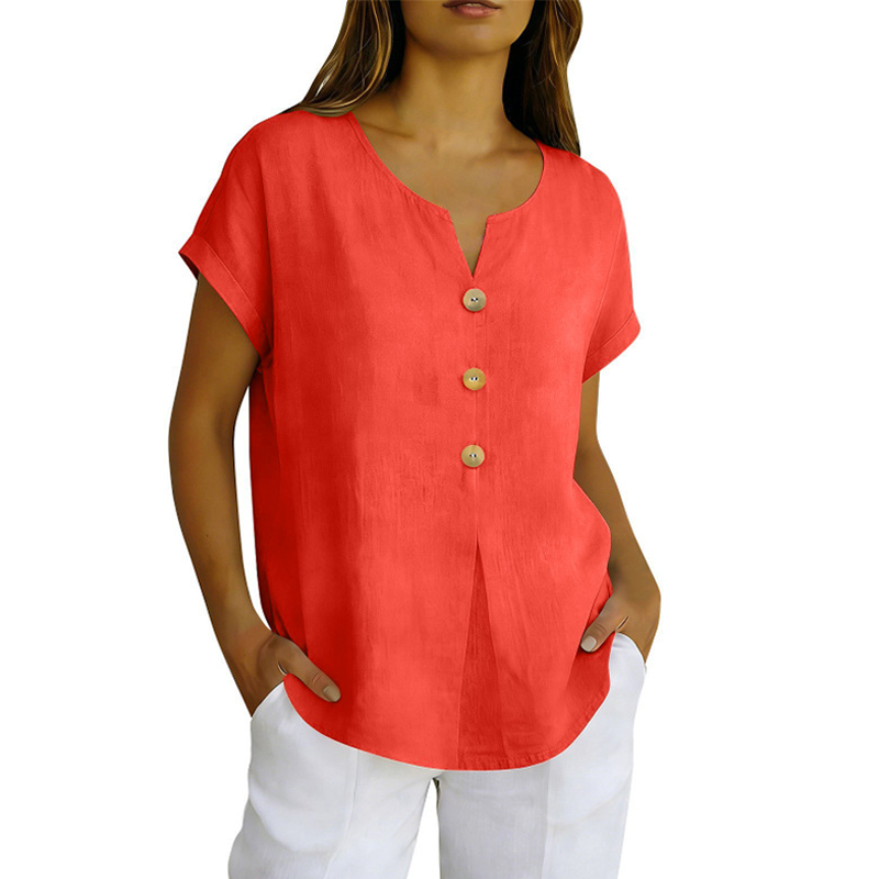 Iridelle - T-shirt femme col V avec boutons décoratifs
