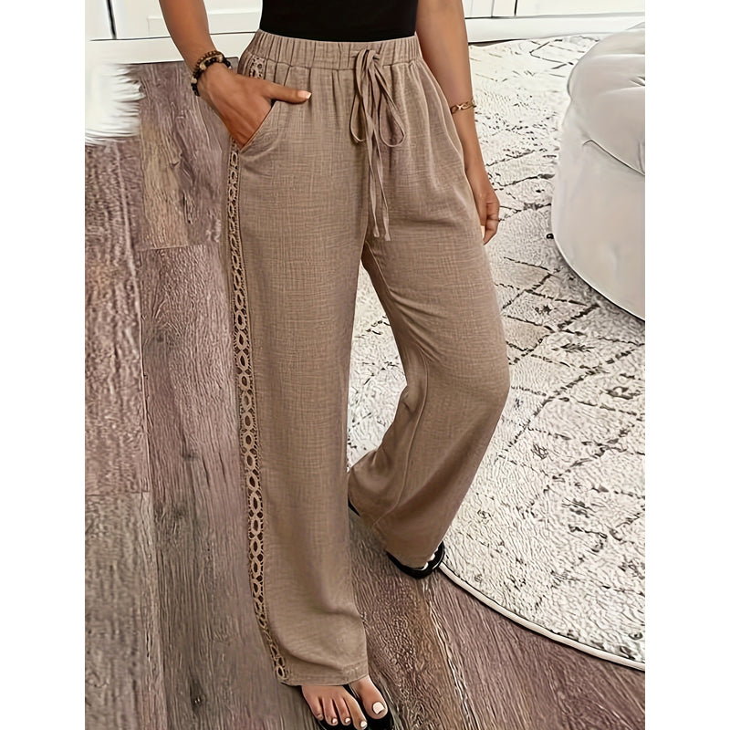 Virelle - Pantalon femme bohème droit avec dentelle latérale