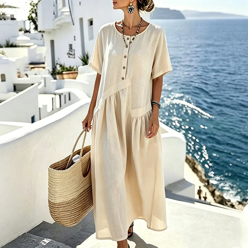 Risel - Robe maxi femme à boutons effet coton-lin