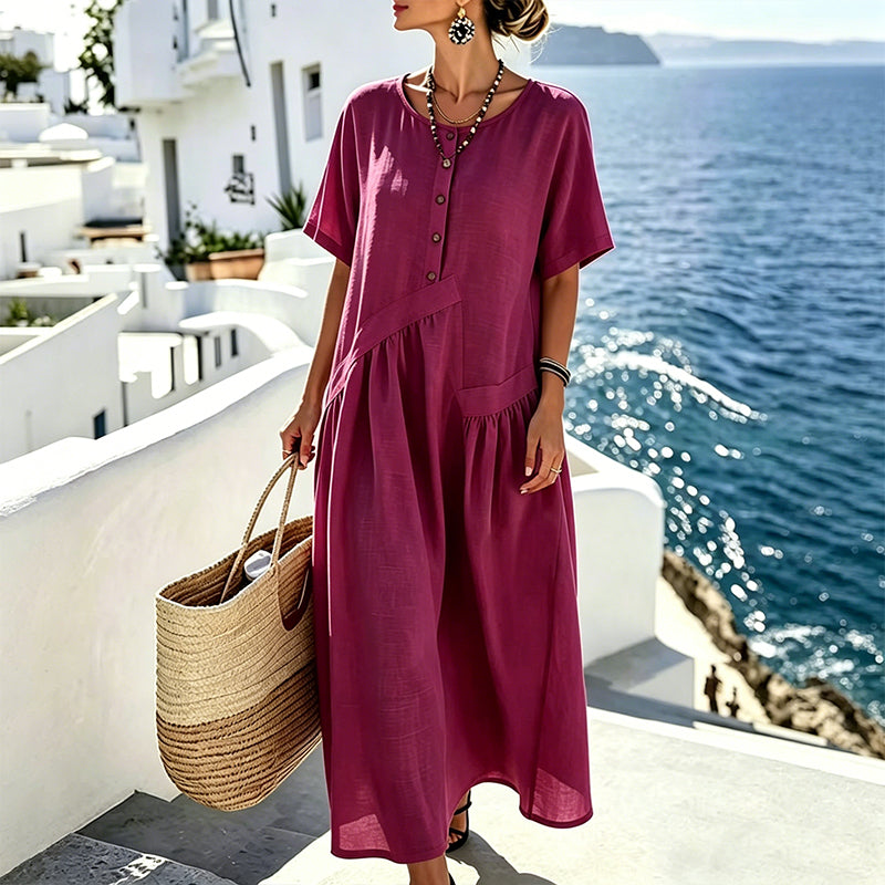 Risel - Robe maxi femme à boutons effet coton-lin