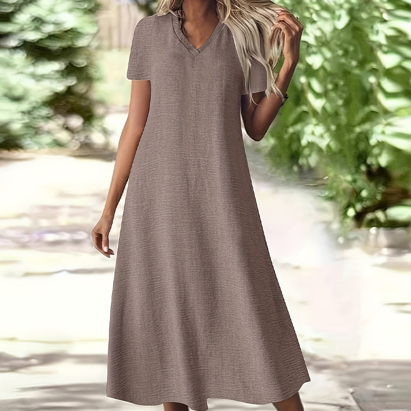 Tivona - Robe maxi femme col V avec manches courtes