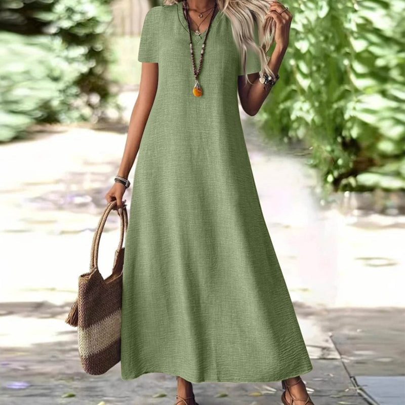 Tivona - Robe maxi femme col V avec manches courtes