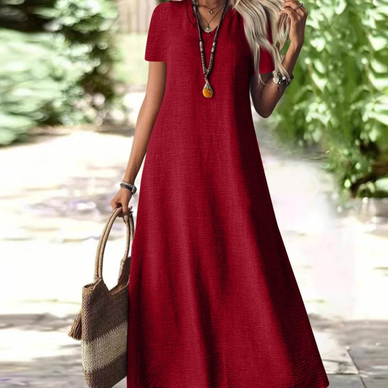 Tivona - Robe maxi femme col V avec manches courtes