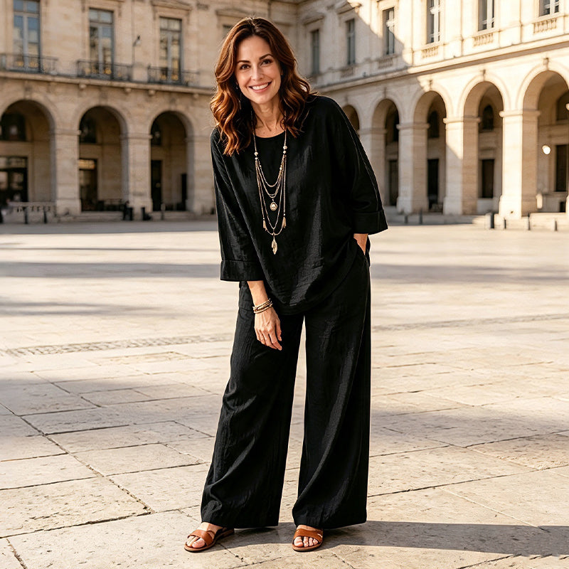Cosima - Ensemble femme deux pièces effet lin avec pantalon large