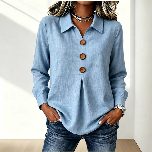 Zelda - Blouse efemme jaune à col classique et boutons