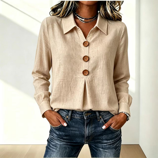 Zelda - Blouse efemme jaune à col classique et boutons