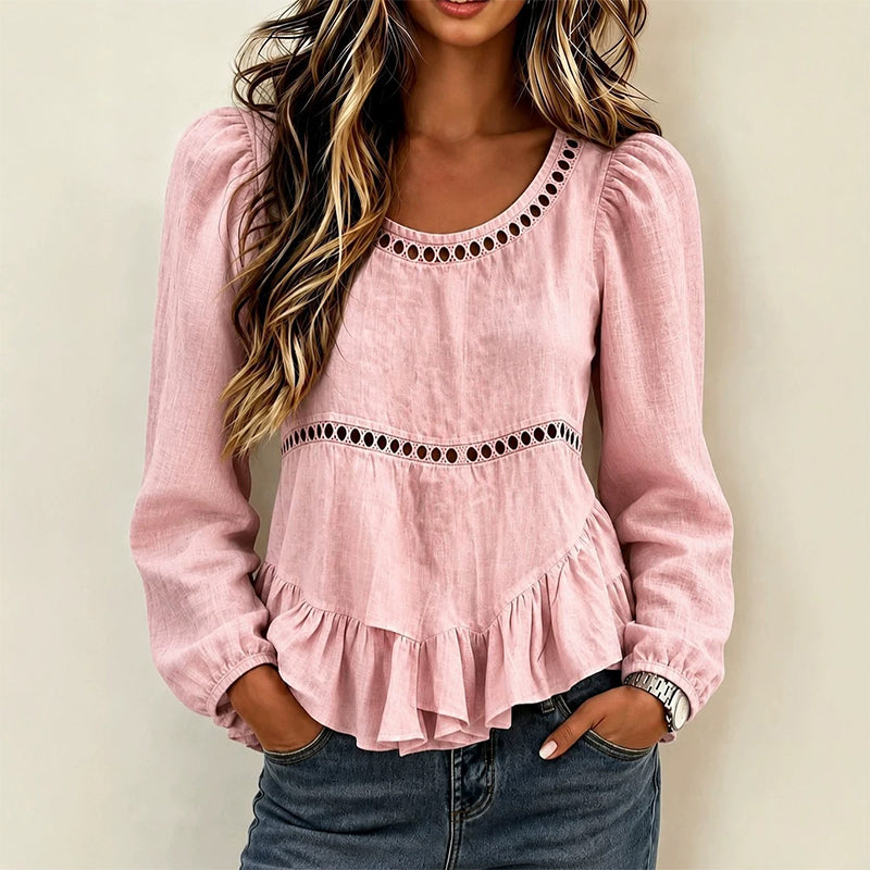 Sibylle - Blouse femme à manches bouffantes et volants