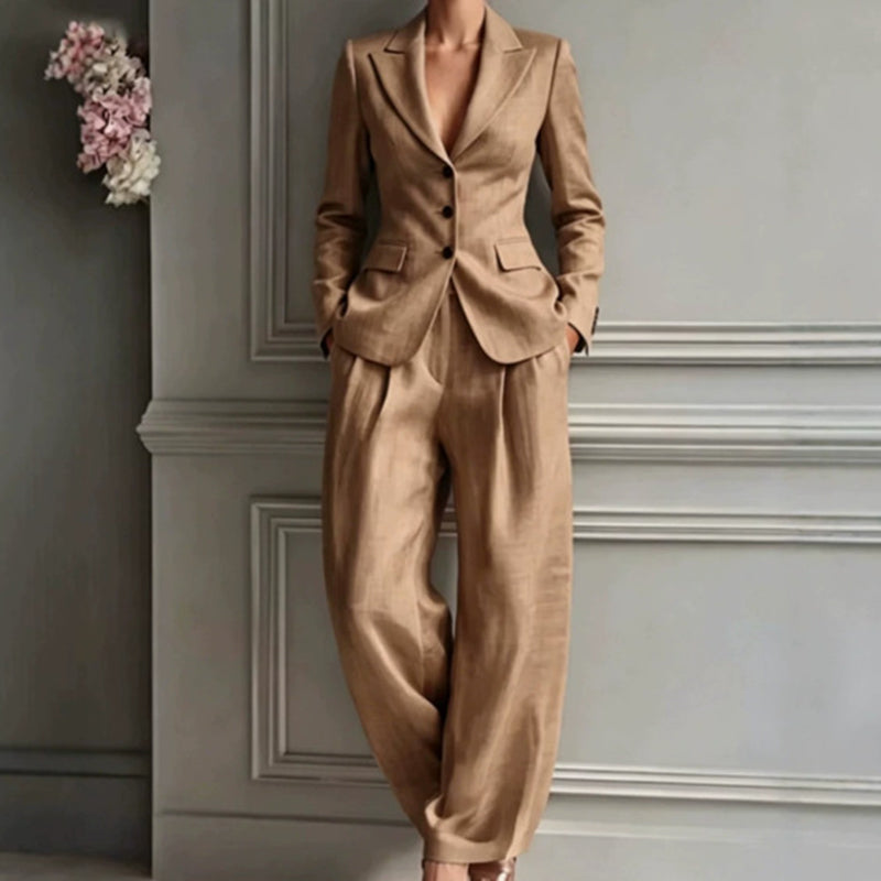 Anaïsse - Ensemble tailleur femme élégant avec blazer cintré et pantalon large