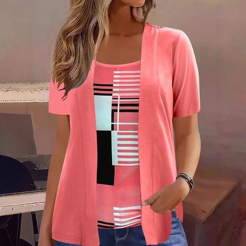 Arabella - T-shirt femme effet superposé imprimé géométrique