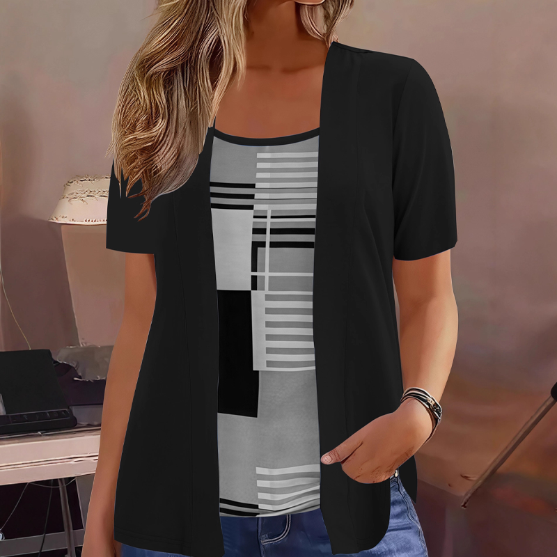 Arabella - T-shirt femme effet superposé imprimé géométrique