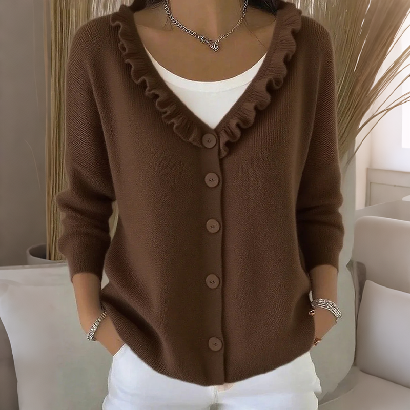 Neeltje - Cardigan femme boutonné en maille avec col volanté