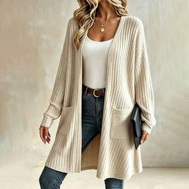 Doortje - Cardigan femme côtelé long avec poches