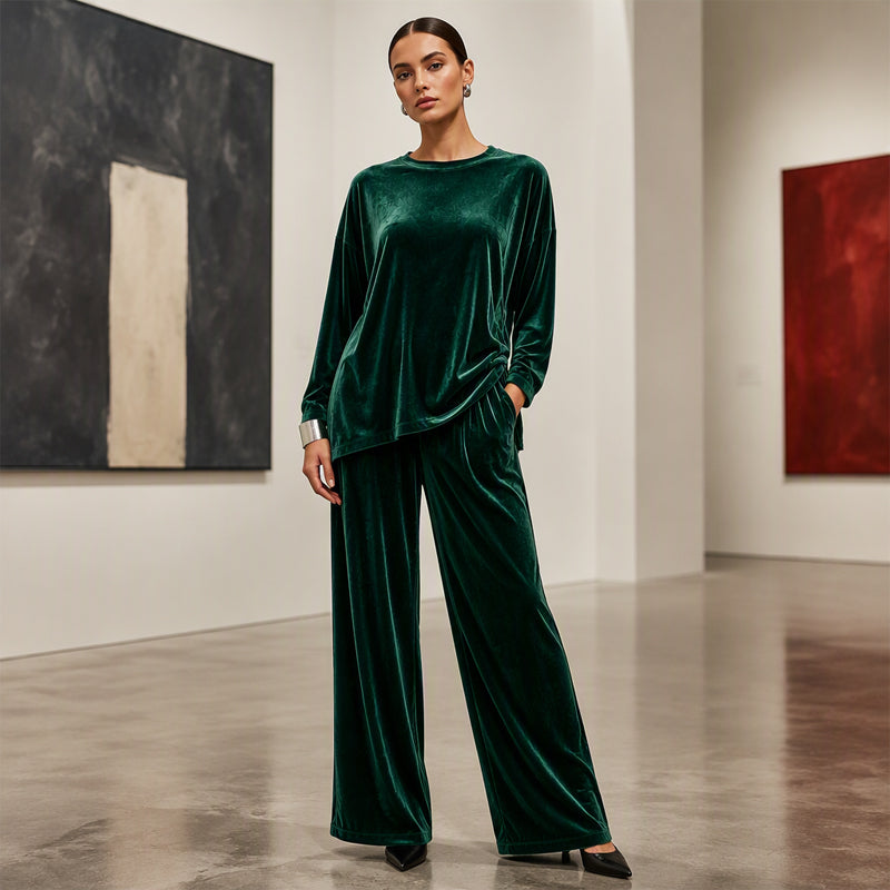 Adélie - Ensemble en velours femme avec haut ample et pantalon large