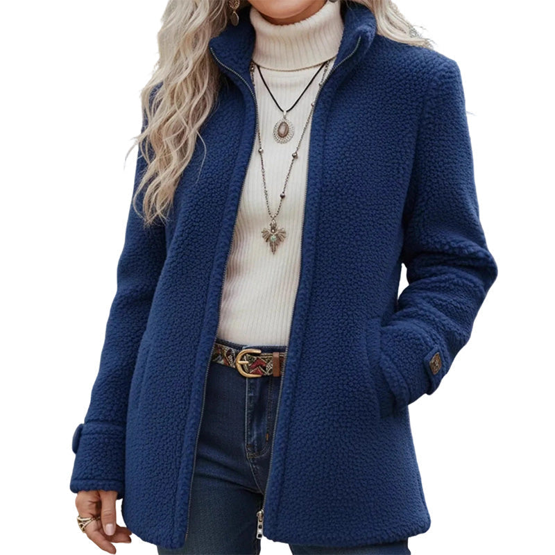 Athénaïs - Veste femme sherpa zippée à col montant
