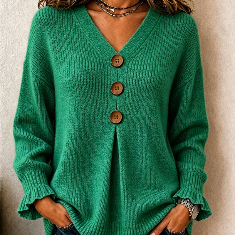 Pien - Pull femme en maille à col V boutonné