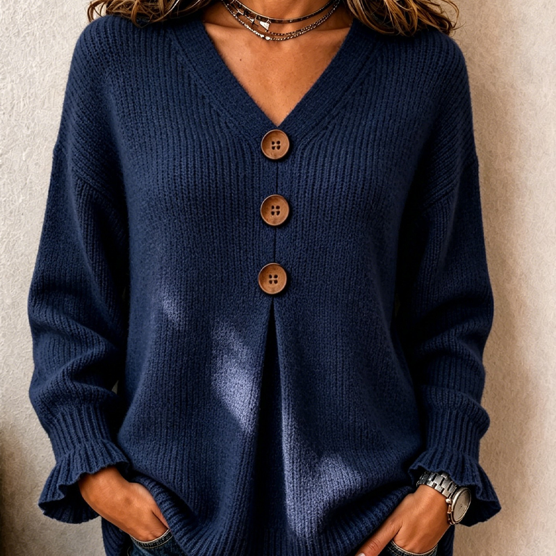 Pien - Pull femme en maille à col V boutonné