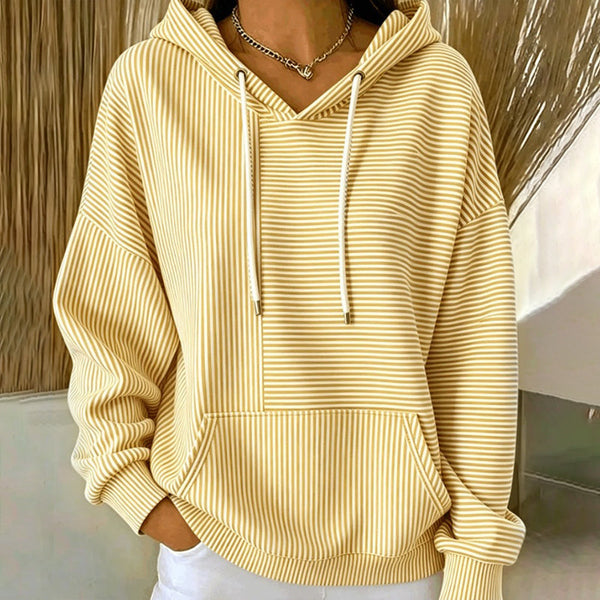 Floralie - Sweat à capuche femme rayé avec poche kangourou et cordons