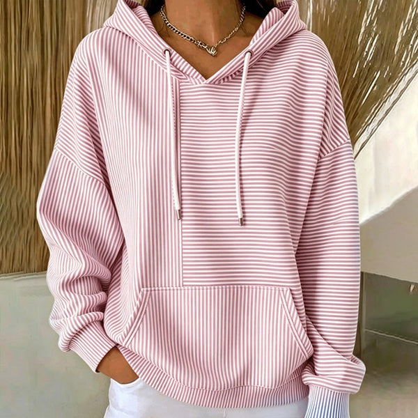Floralie - Sweat à capuche femme rayé avec poche kangourou et cordons