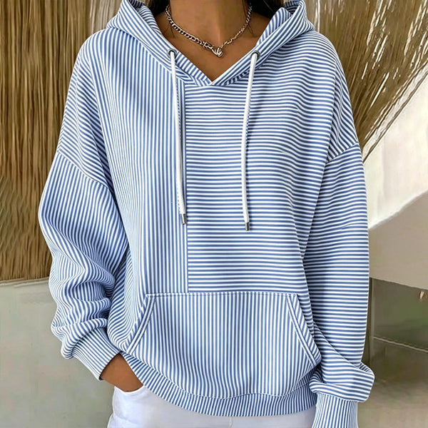 Floralie - Sweat à capuche femme rayé avec poche kangourou et cordons