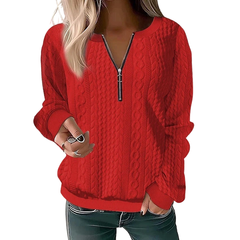 Jeannette - Sweat femme en maille torsadée avec demi-zip
