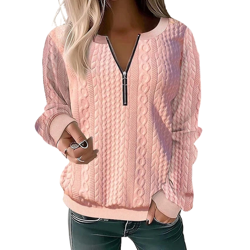 Jeannette - Sweat femme en maille torsadée avec demi-zip