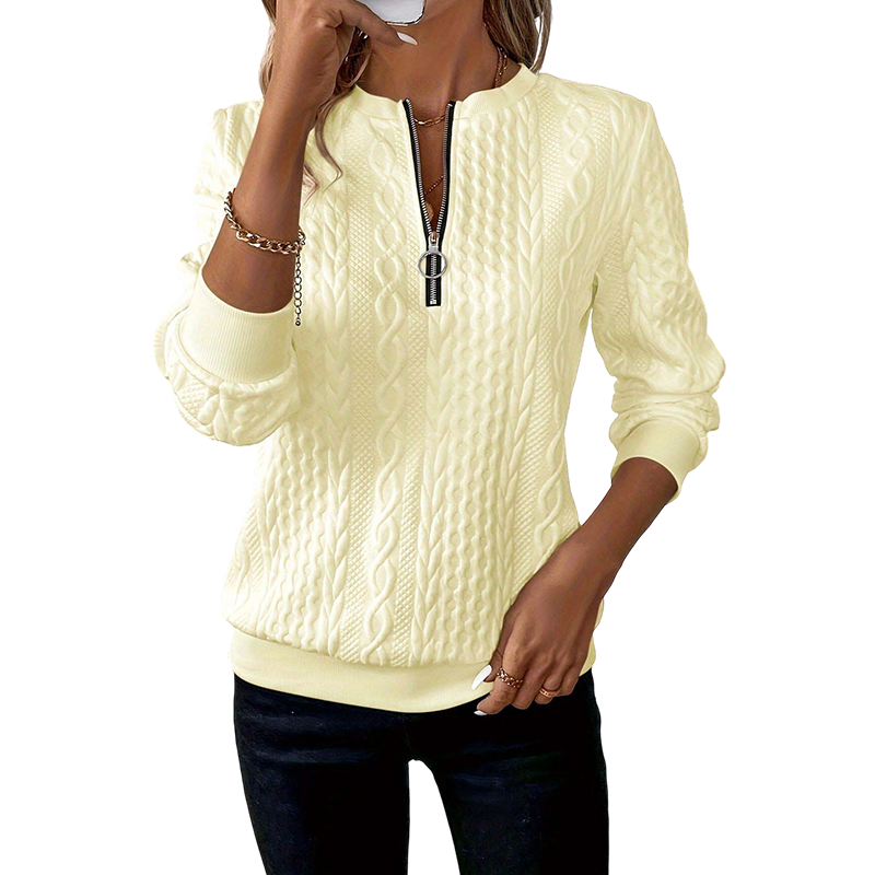 Jeannette - Sweat femme en maille torsadée avec demi-zip