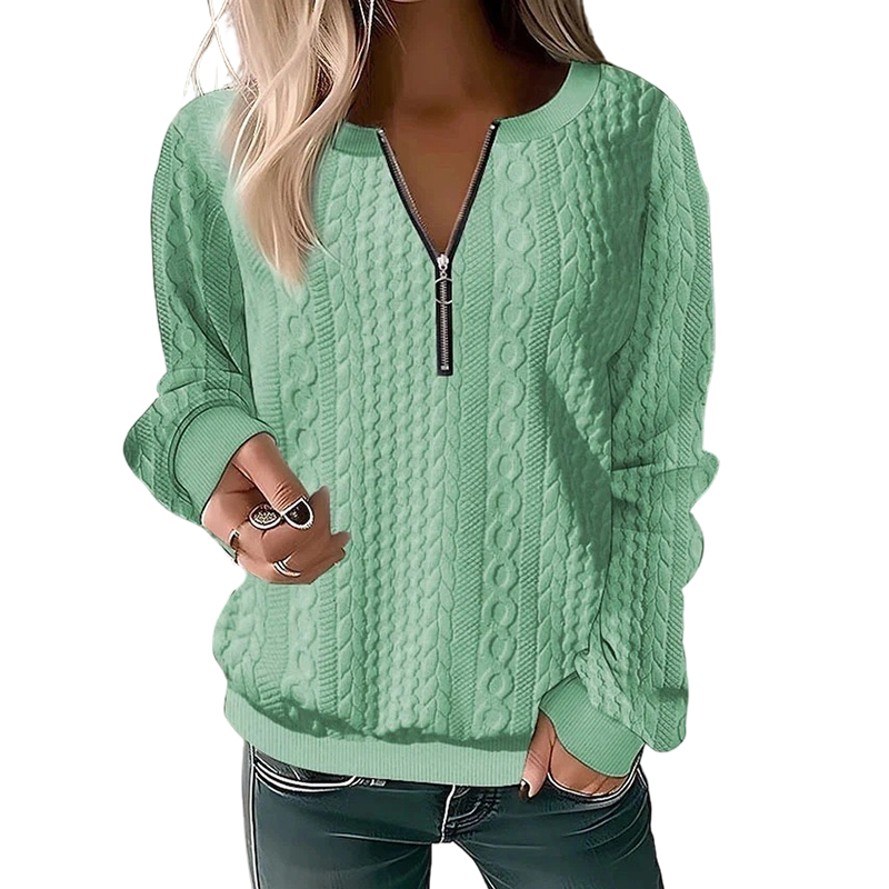 Jeannette - Sweat femme en maille torsadée avec demi-zip