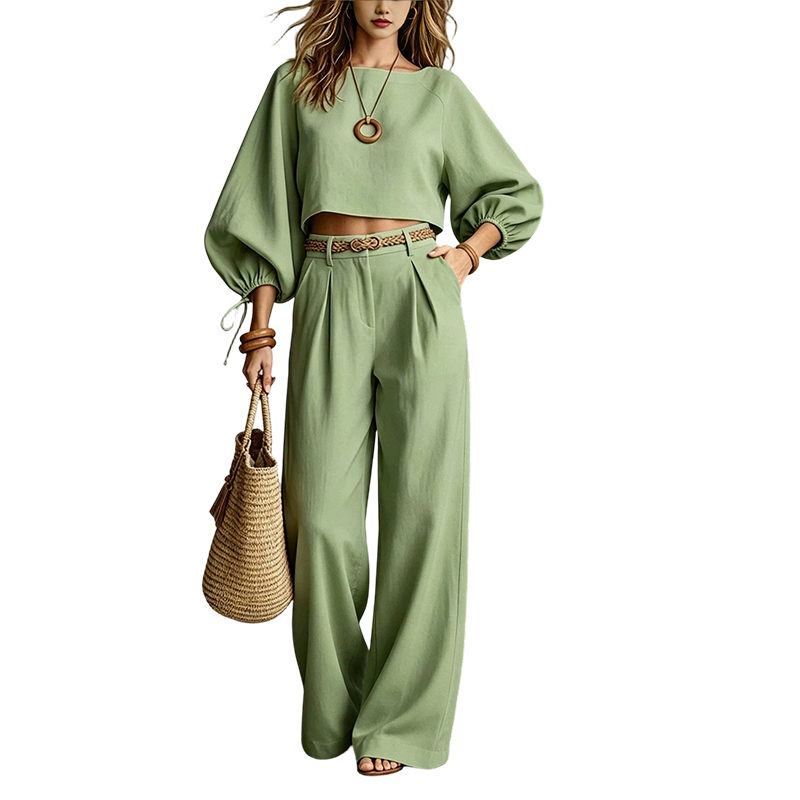 Maïwenn - Ensemble femme avec haut court et pantalon large fluide