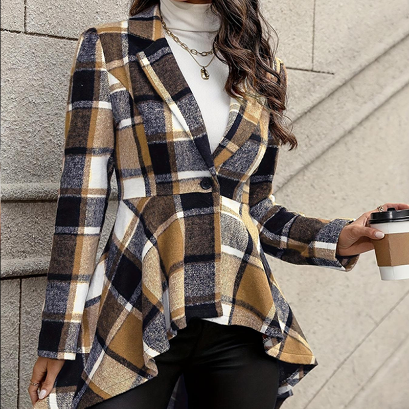 Cassandre - Veste femme peplum à carreaux asymétrique