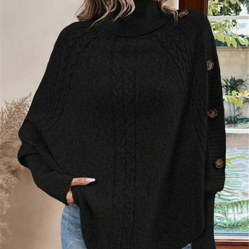 Flavienne - Pull cape femme à col montant et manches chauve-souris