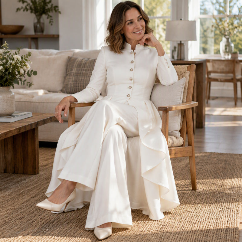 Anneline - Ensemble tailleur femme avec tunique longue et pantalon large